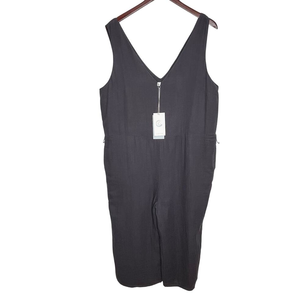 Johnny Was Calme Gray V-Neck Cropped Jumpsuit XL Pockets Cotton